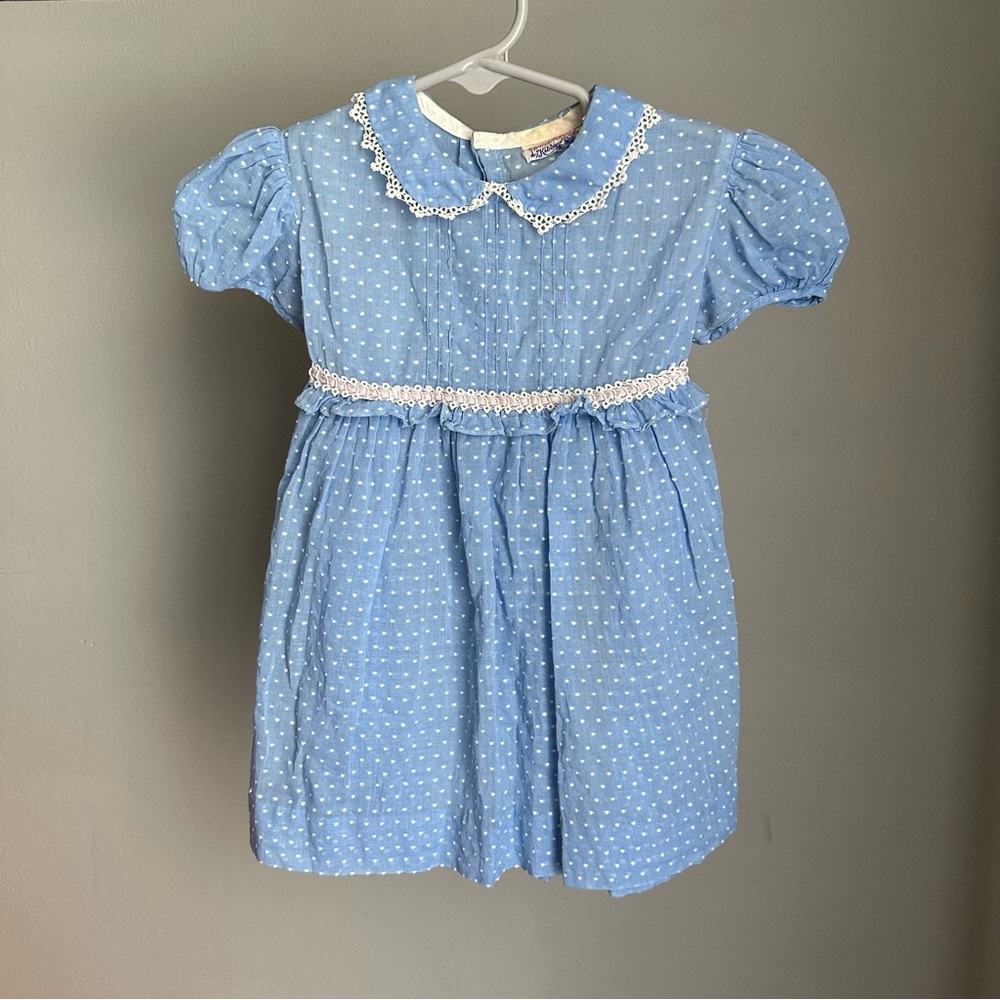 Vintage 1940/50s Twinkle Frocks by Kiddies Pal Blue Polka Dot Little Girls Dress